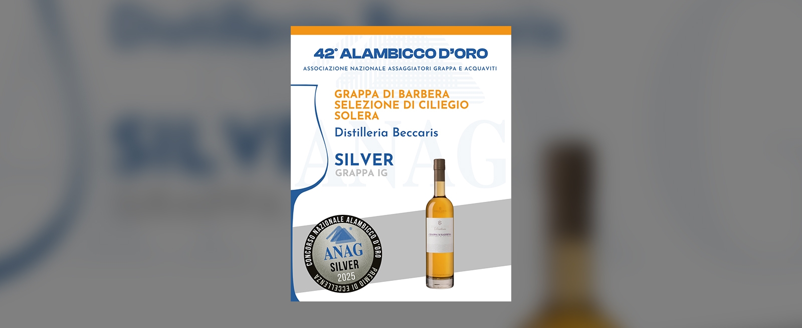 Premio 42° Alambicco d'Oro - Grappa di Barbera Selezione di Ciliegio Solera